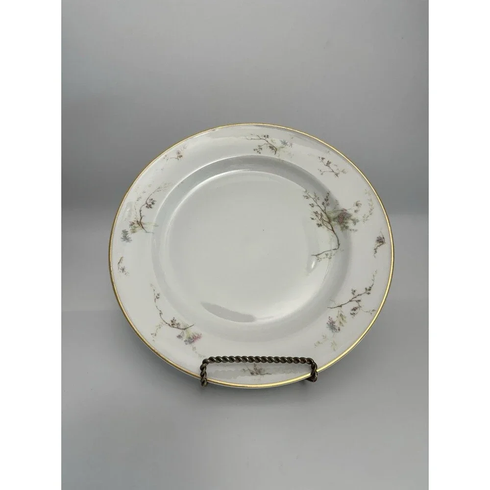 Antique Haviland Limoges France 9.75” Dinner Plate Pink Blue Floral Gold Trim